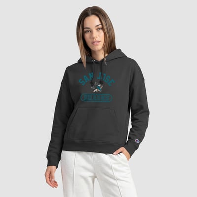  San Jose Sharks Champion Women's Arched Pill Box Hoodie - Black