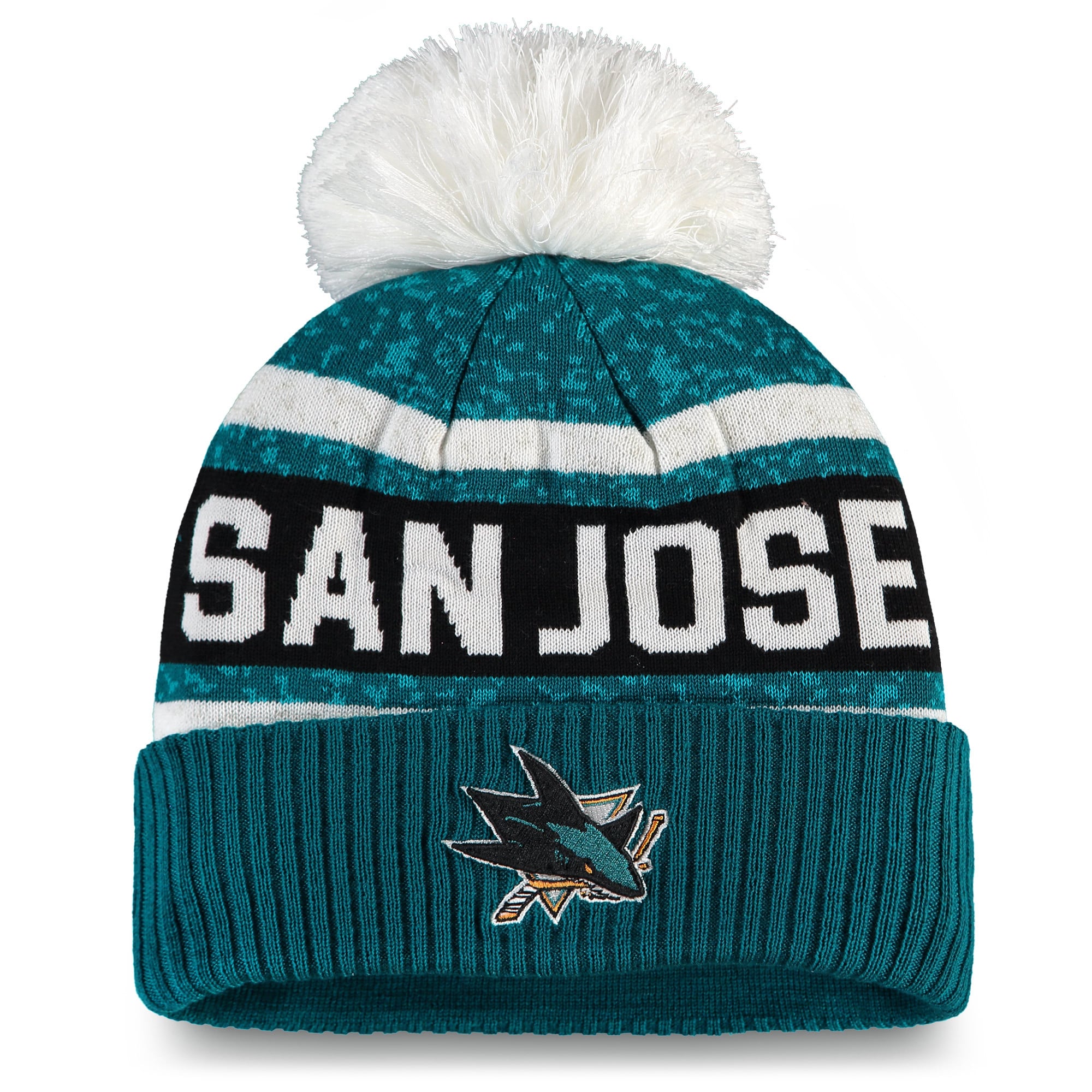 \'47‎ San Jose Sharks Beanie Women OS Teal NEW NHL Felicity Cuff Knit Pom Hat San Jose Sharks Zephyr Side Crest Script CPK Beanie main image 3