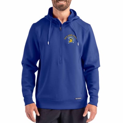  San Jose State Spartans Cutter & Buck Roam Recycled Buttery Soft Knit Half-Zip Hoodie - Royal