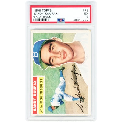 Sandy Koufax Brooklyn Dodgers 1956 Topps Gray Back #79 PSA Authenticated 5 Card