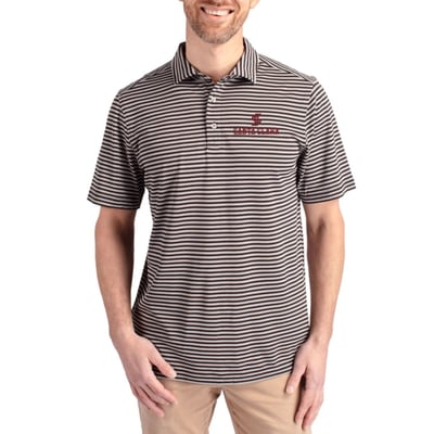  Santa Clara Broncos Cutter & Buck Virtue Recycled Stripe Featherlight Pique Polo - Brown