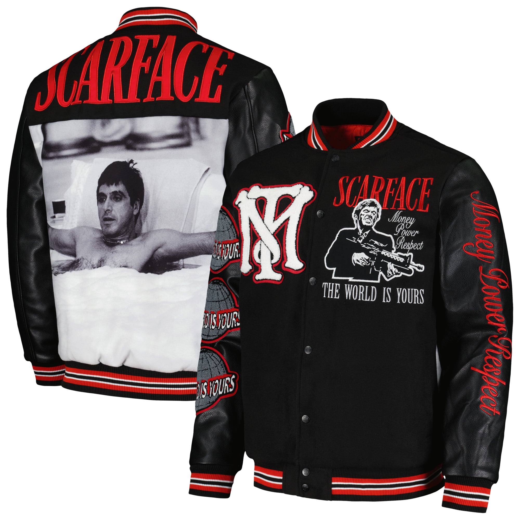 Scarface Reason Unisex Patch Full-Snap Varsity Jacket - Black