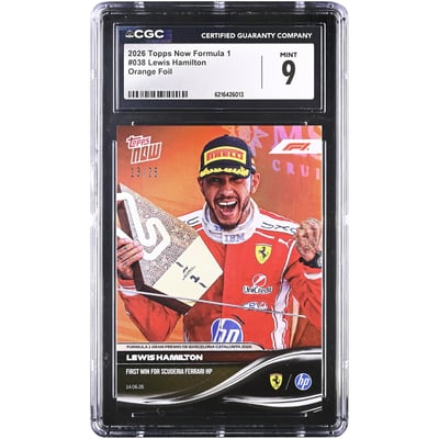 Lewis Hamilton Scuderia Ferrari 2026 Topps Now Formula 1 First Win For Scuderia Ferrari HP Orange Foil #38 #/25 CGC Authenticated 9 Card
