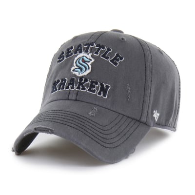Seattle Kraken '47 Seymoore Distressed Applique Clean Up Adjustable Hat - Black
