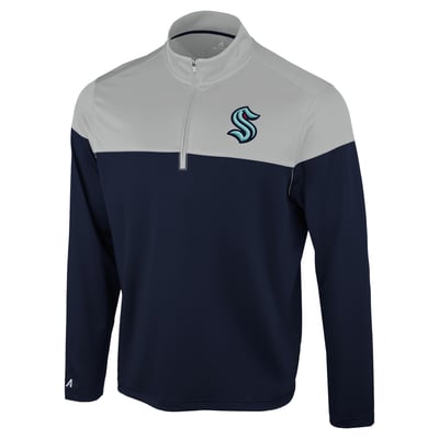 Seattle Kraken Antigua Hinder Quarter-Zip Pullover - Deep Sea Blue/Gray