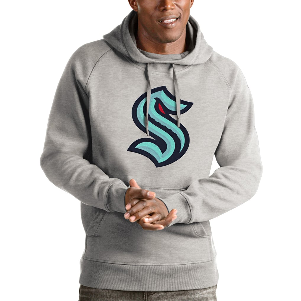 Seattle Kraken Antigua Logo Victory Pullover Hoodie - Heathered Gray