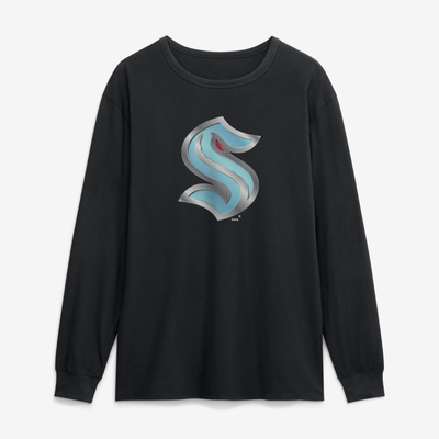 Seattle Kraken  Metallic Mascot Long Sleeve T-Shirt - Black