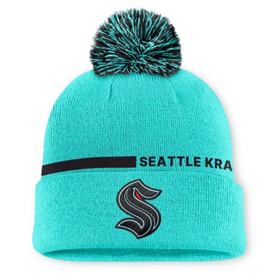 Seattle Kraken Fanatics Authentic Pro Alternate Cuffed Knit Hat with Pom - Light Blue