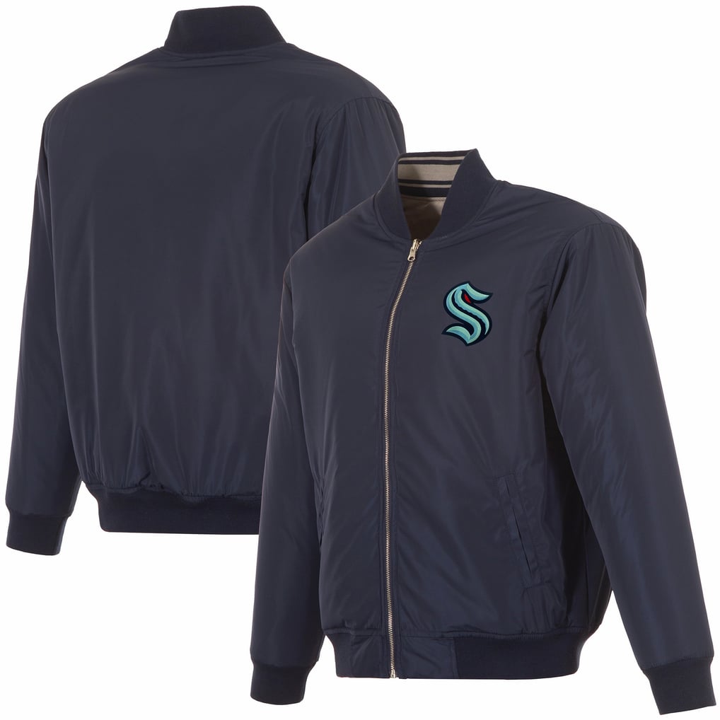 Seattle Kraken JH Design Full-Zip Reversible Flight Jacket - Deep Sea Blue