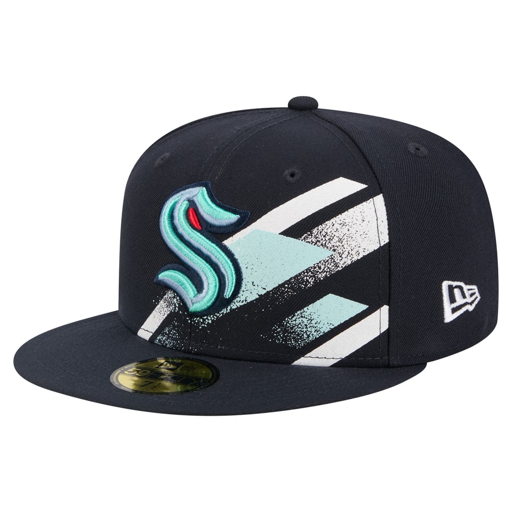 Men's Seattle Kraken New Era Deep Sea Blue Faded Lines 59FIFTY Fitted Hat