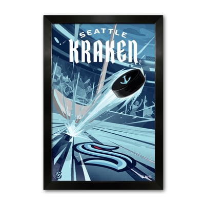 Seattle Kraken 14" x 20" Framed Hockey Puck Blast Art Print