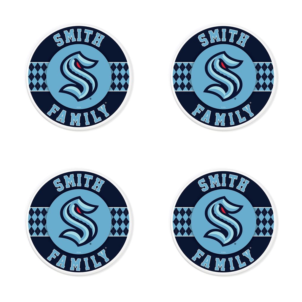 Seattle Kraken 4" Personalized Circular Coasters 4-Pack Set