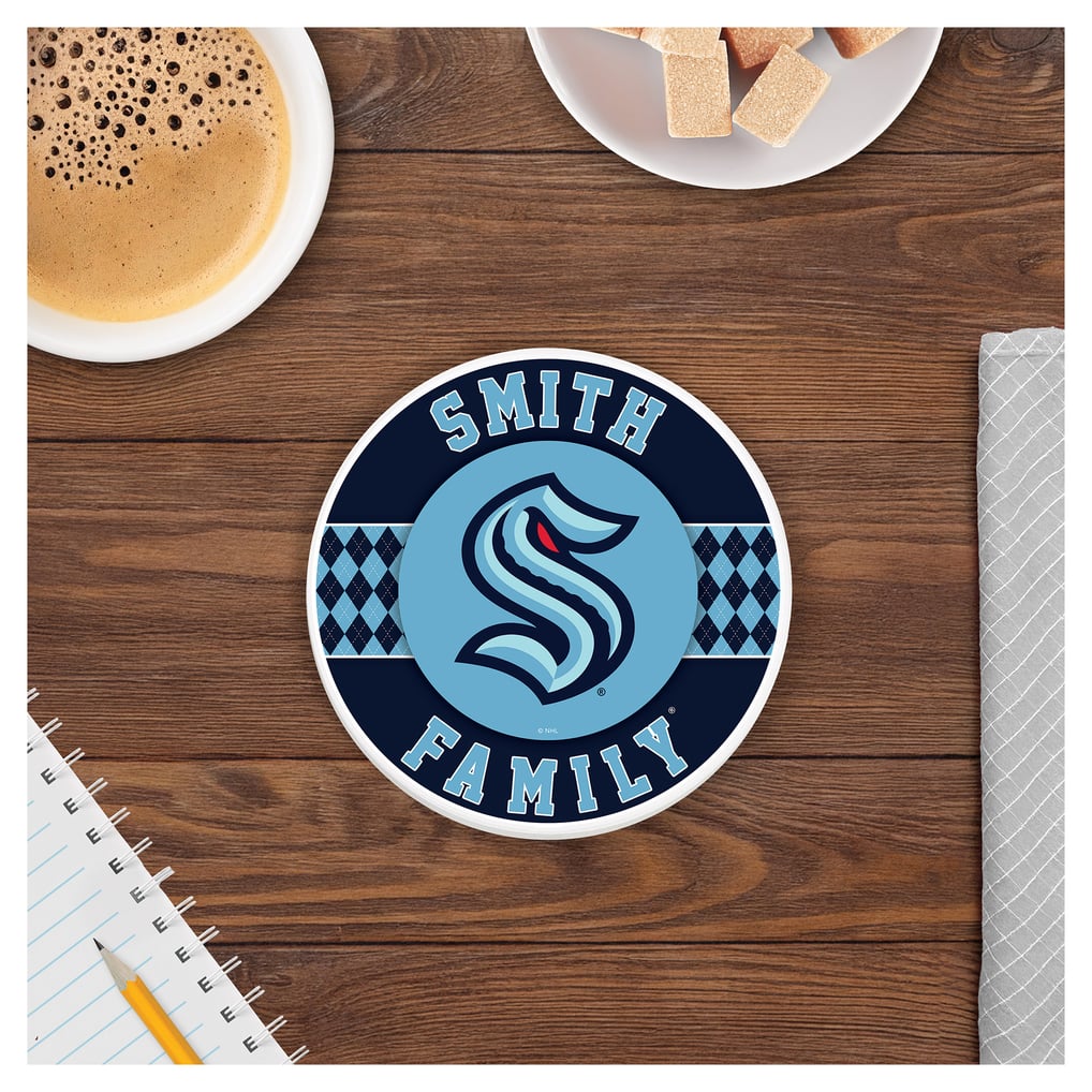 Seattle Kraken 4" Personalized Circular Coasters 4-Pack Set