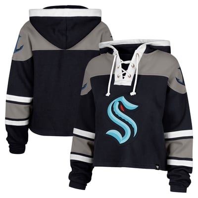 Seattle Kraken '47 Women's Cropped Superior Lacer Pullover Hoodie - Deep Sea Blue