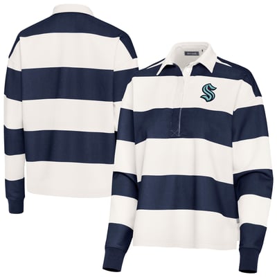 Seattle Kraken Antigua Women's Banner Rugby Long Sleeve Polo - Deep Sea Blue/White