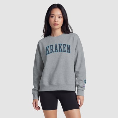  Seattle Kraken Champion Women's Applique Crewneck Sweatshirt - Heather Gray