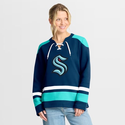  Seattle Kraken Fanatics Women's Icing Long Sleeve Lace Up Sweatshirt - Deep Sea Blue