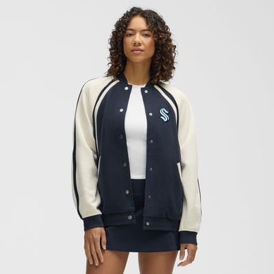 Seattle Kraken lululemon Women's Scuba Oversized Full-Snap Varsity Jacket - True Navy