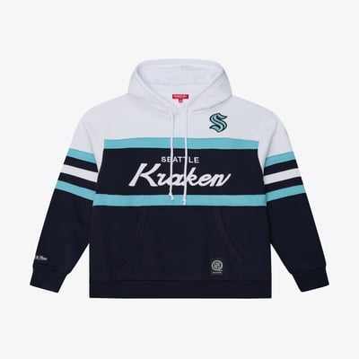  Seattle Kraken Mitchell & Ness Women's Head Coach Hoodie - White/Deep Sea Blue
