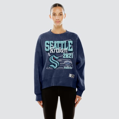  Seattle Kraken New Era Women's Throwback Mineral Wash French Terry Crew Sweatshirt - Deep Sea Blue