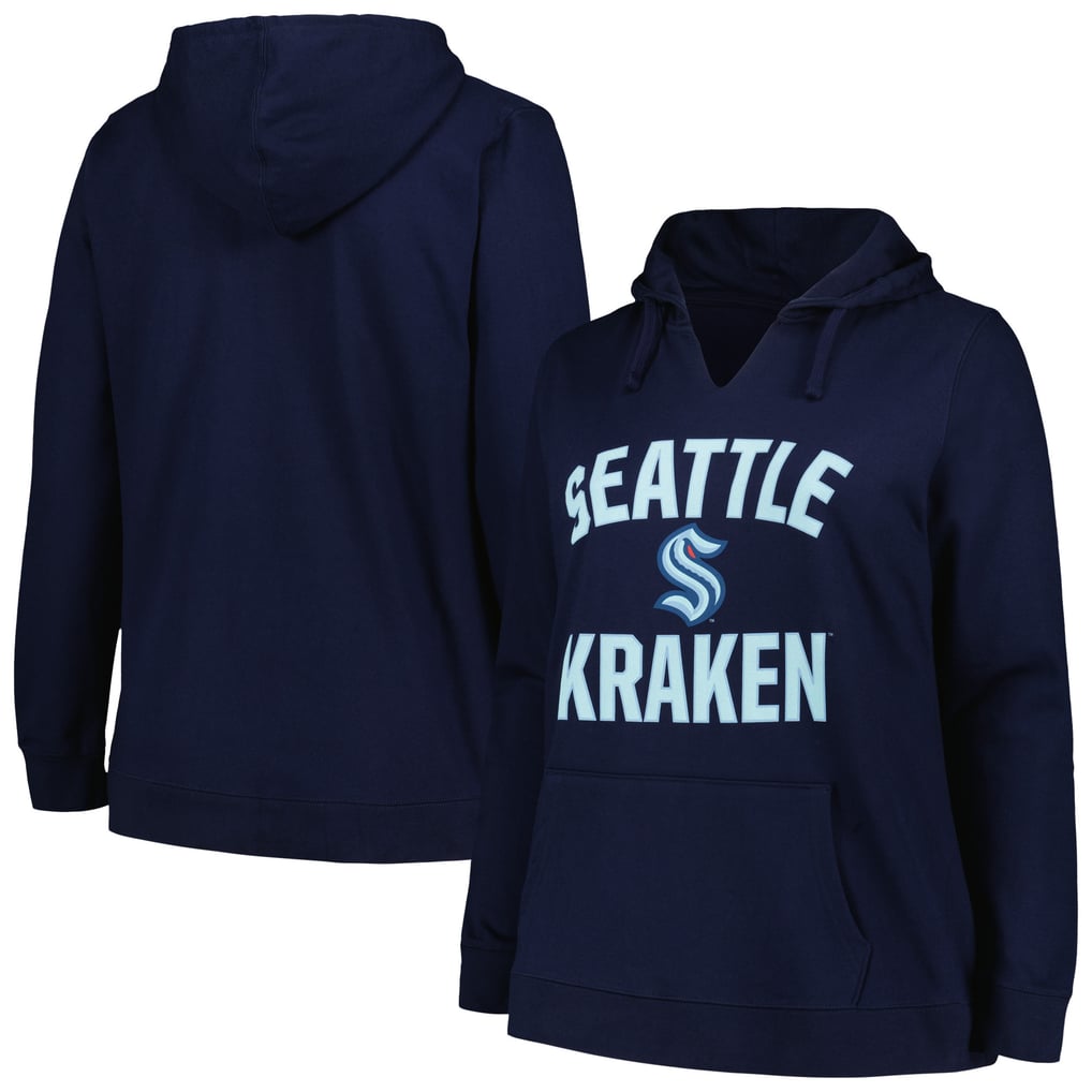 Seattle Kraken Profile Women's Plus Size Arch Over Logo Pullover Hoodie - Deep Sea Blue