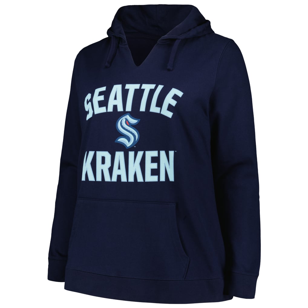 Seattle Kraken Profile Women's Plus Size Arch Over Logo Pullover Hoodie - Deep Sea Blue