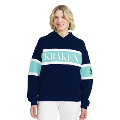  Seattle Kraken WEAR by Erin Andrews Women's Colorblock Stripe Hoodie - Deep Sea Blue