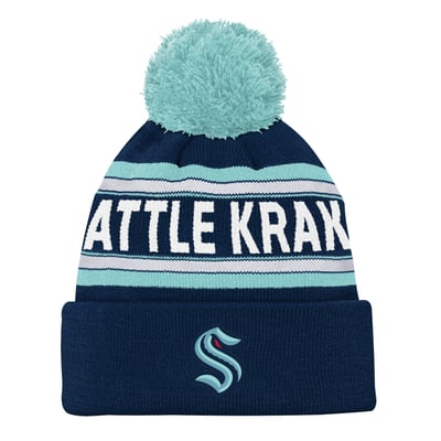 Seattle Kraken Youth Jacquard Cuffed Knit Hat with Pom - Deep Sea Blue