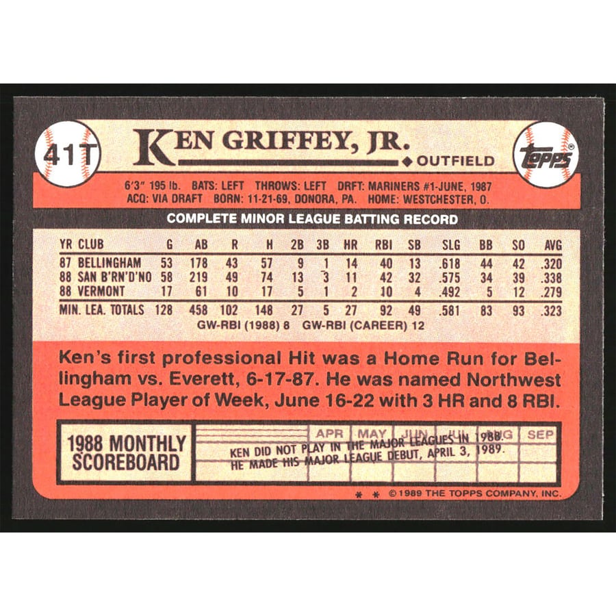 1989 Topps Traded #41T Ken Griffey Jr. RC Rookie