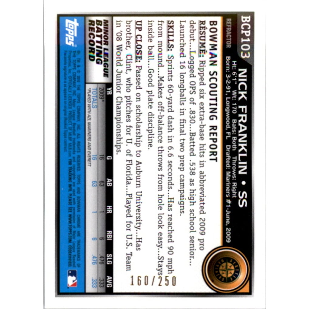 2010 Bowman Chrome Prospects Blue Refractors #BCP103A Nick Franklin