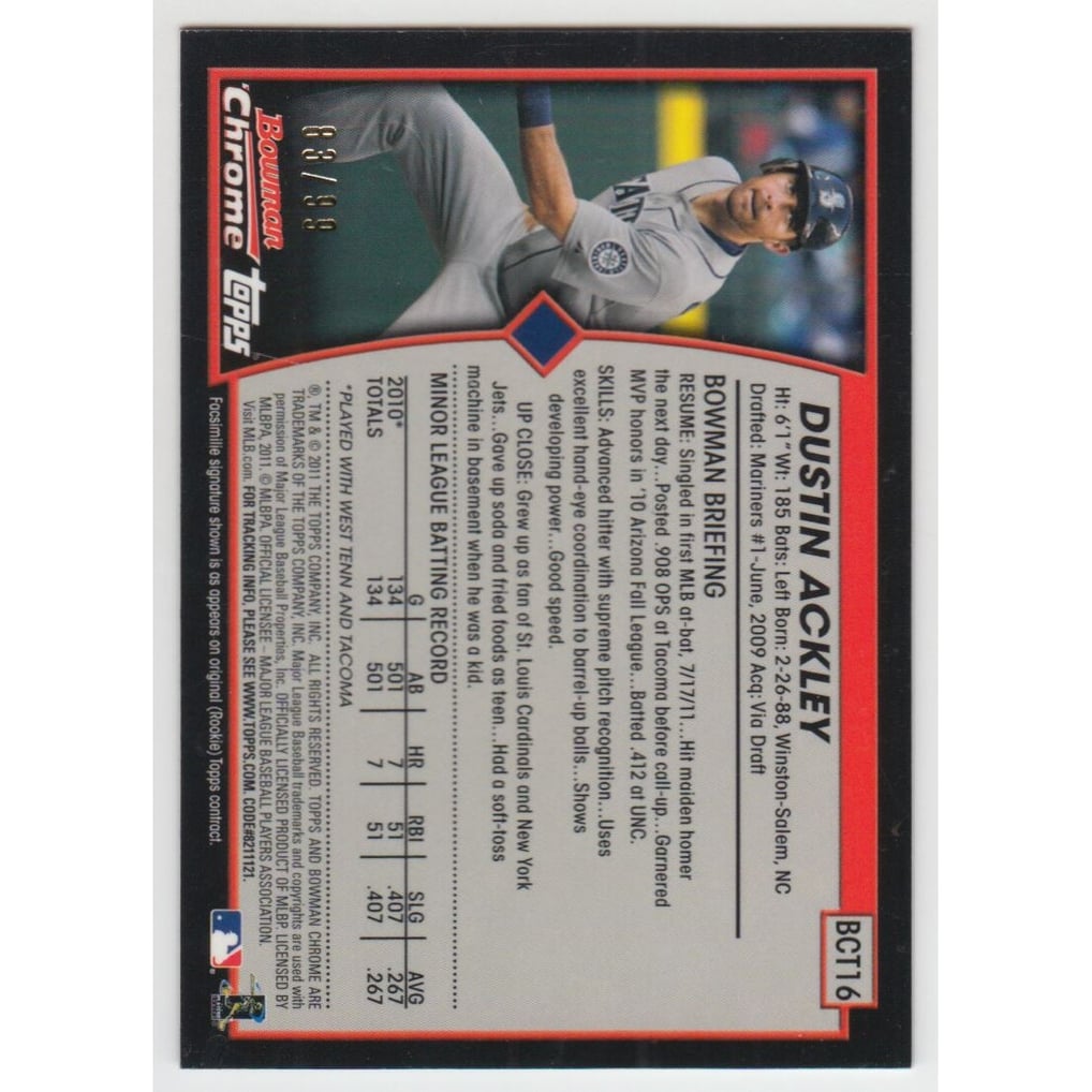 2011 Bowman Chrome Throwbacks Refractors #BCT16 Dustin Ackley