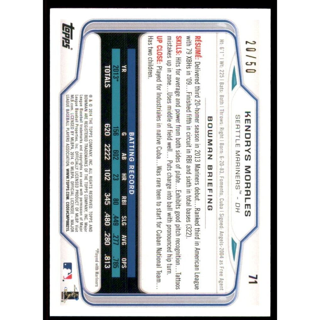 2014 Bowman Gold #71 Kendrys Morales