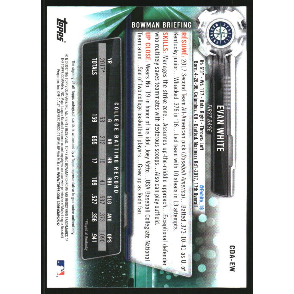 2017 Bowman Chrome Draft Autographs #CDAEW Evan White