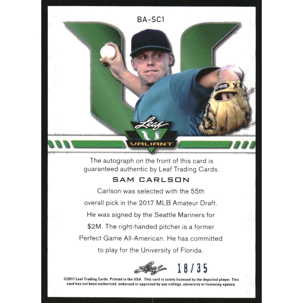 2017 Leaf Valiant Blue #BASC1 Sam Carlson