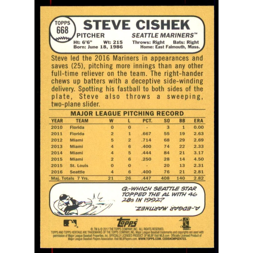 2017 Topps Heritage Blue #668 Steve Cishek