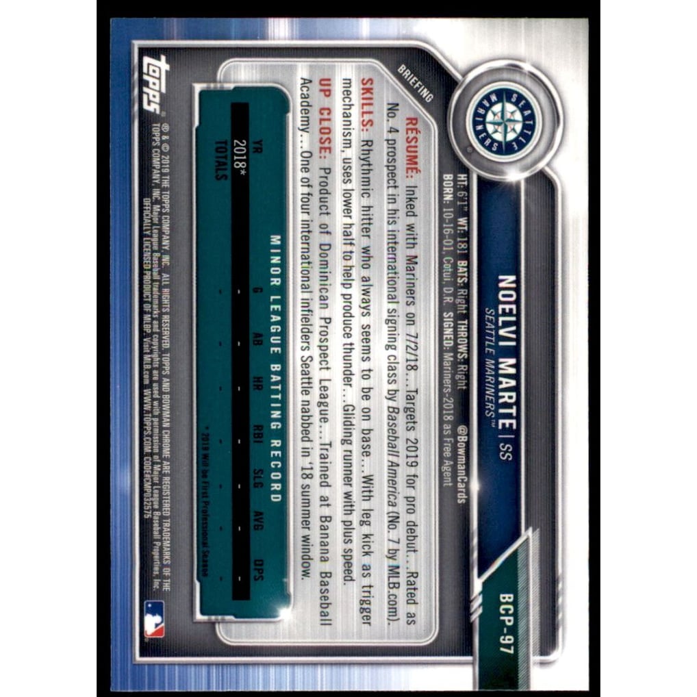 2019 Bowman Chrome Prospects #BCP97 Noelvi Marte