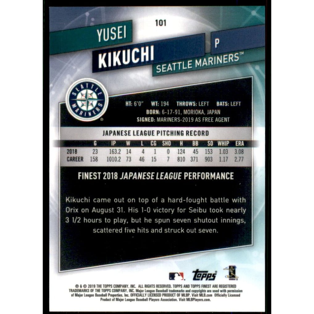 2019 Finest #101 Yusei Kikuchi SP RC