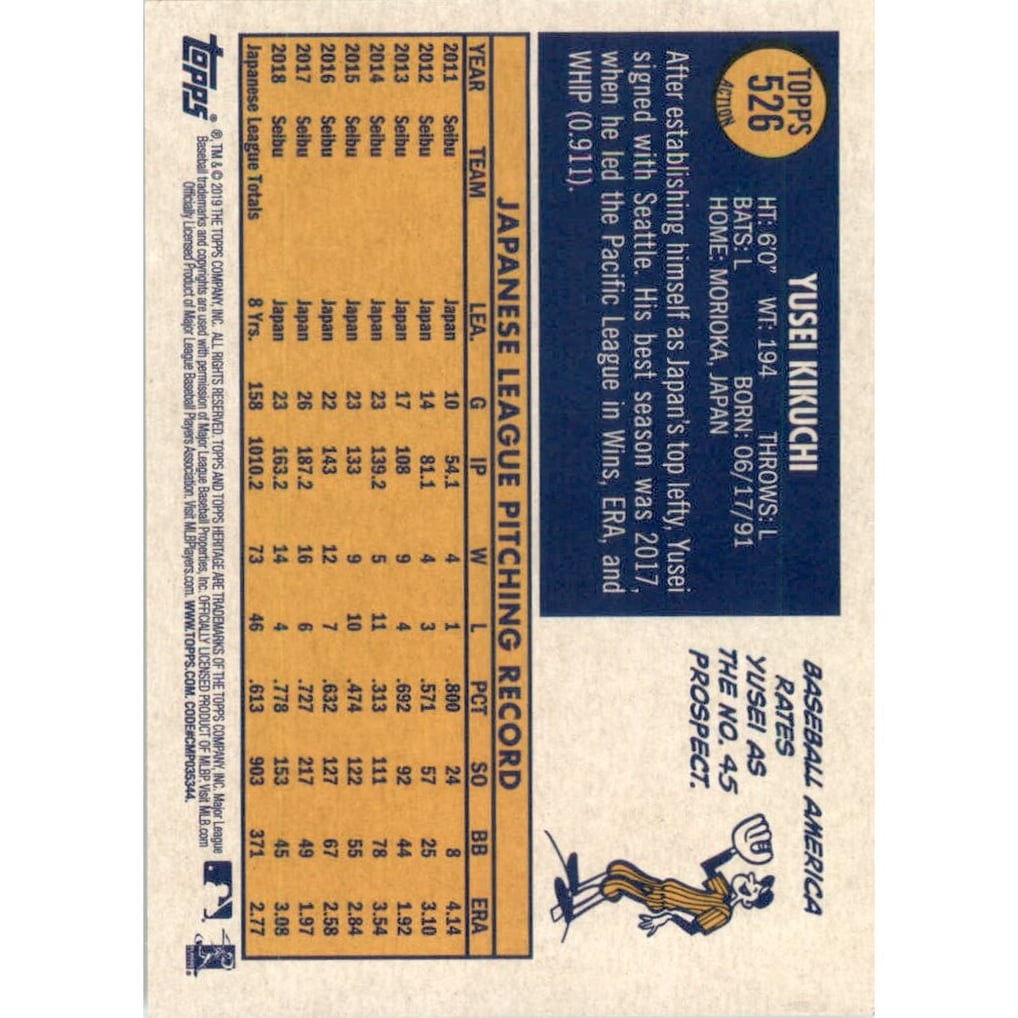 2019 Topps Heritage Action Variations #526 Yusei Kikuchi