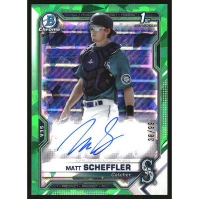 2021 Bowman Chrome Prospect Autographs Green Atomic Refractors #CPAMSC Matt Scheffler