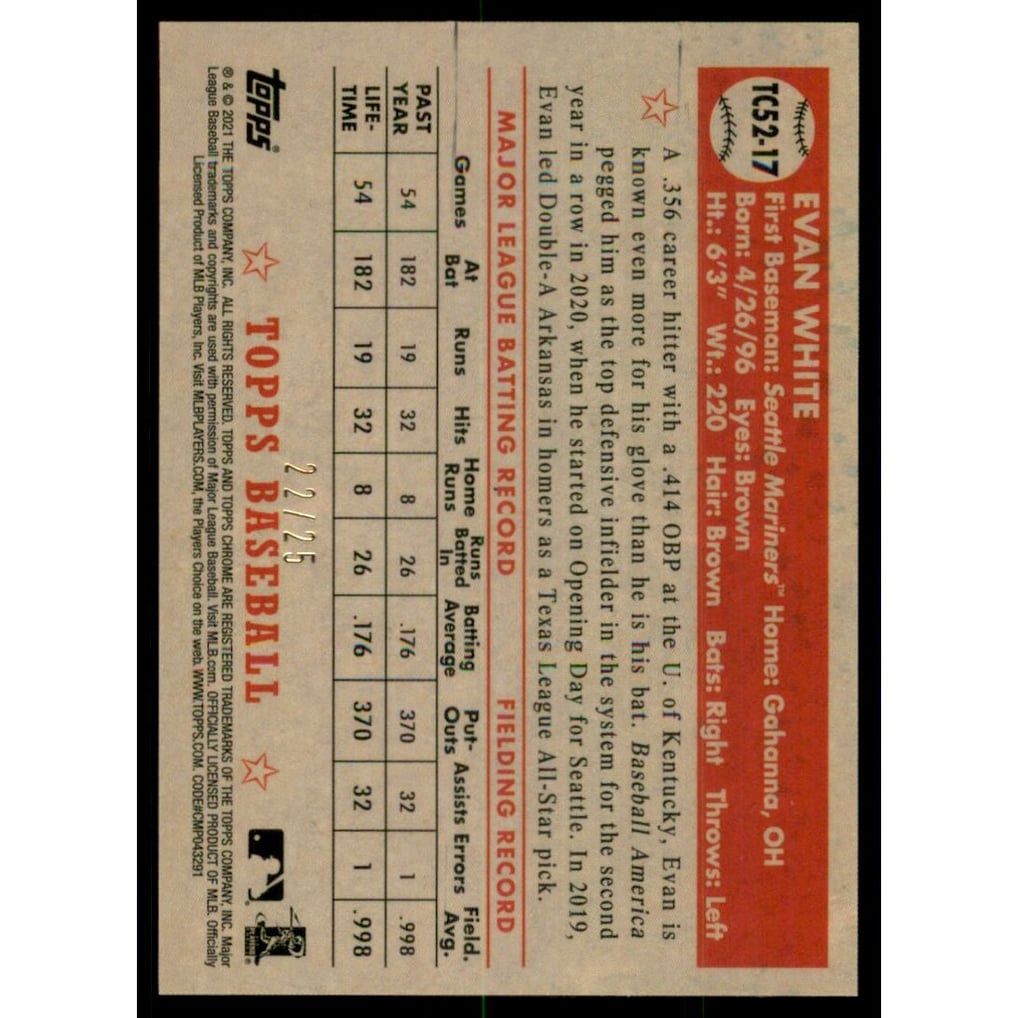 2021 Topps '52 Topps Redux Chrome Black Refractors #TC5217 Evan White