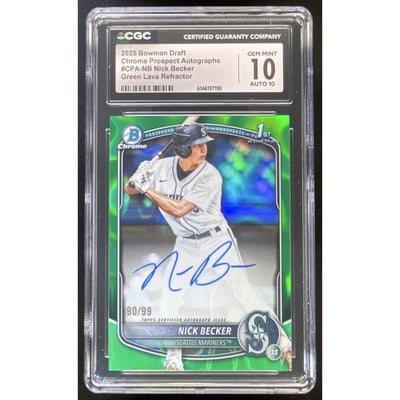 2025 Bowman Draft Chrome Green Lava #CPA-NB Nick Becker RC Auto /99 CGC 10