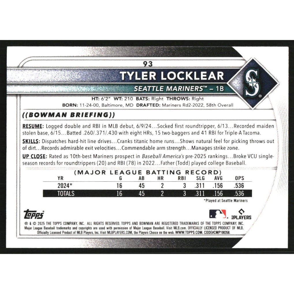 2025 Bowman Retro Logo Pattern #93 Tyler Locklear
