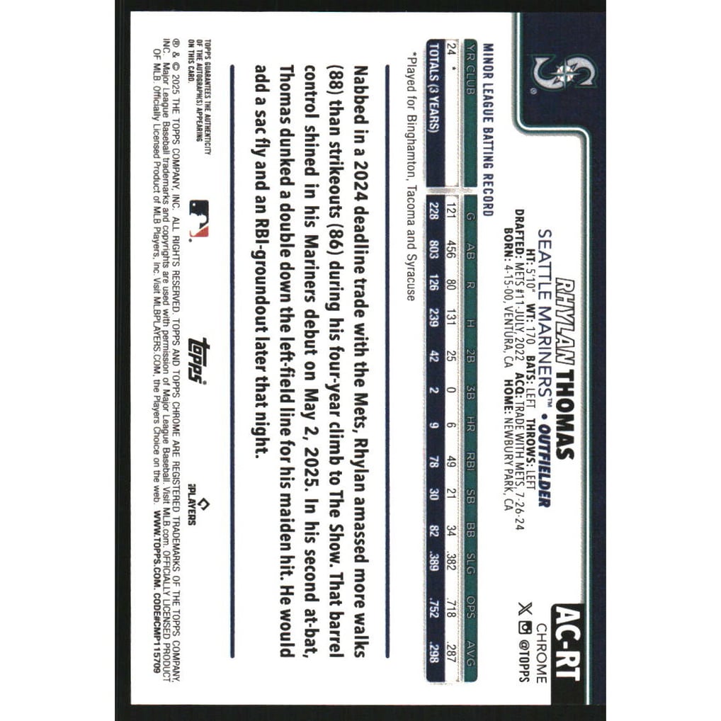 2025 Topps Chrome Update Autographs #ACRT Rhylan Thomas