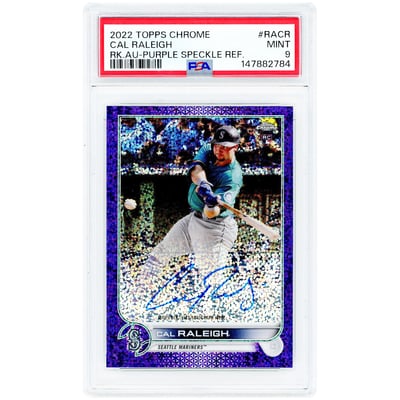 Cal Raleigh Seattle Mariners Autographed 2022 Topps Chrome Purple Speckle Refractor #RA-CR #261/299 PSA Authenticated 9 Rookie Card