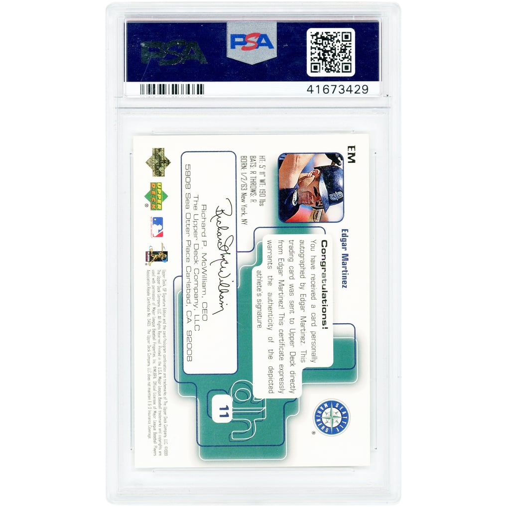 Edgar Martínez Seattle Mariners Autographed 1999 Upper Deck SP Signature Edition #EM PSA Authenticated 9 Card
