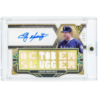 Edgar Martínez Seattle Mariners Autographed 2022 Topps Triple Thread Triple Game Used Bat & Jersey Relics #TTAR-EM3 #13/27 Card 