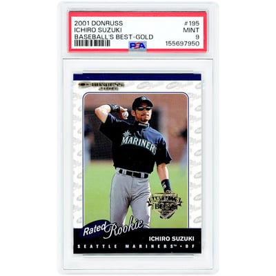 Ichiro Seattle Mariners 2001 Donruss Rated Rookie Baseball's Best Gold #195 PSA Authenticated 9 Rookie Card