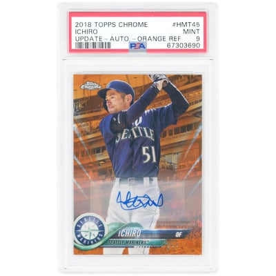 Ichiro Suzuki Seattle Mariners Autographed 2018 Topps Chrome Update Orange Refractor #HMT45 #10/25 PSA Authenticated 9 Card