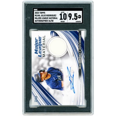 Julio Rodriguez Seattle Mariners Autographed 2023 Topps Major League Material Game Used Jersey Relic #MLMA-JR #26/50 SGC Authenticated 9.5/10 Card