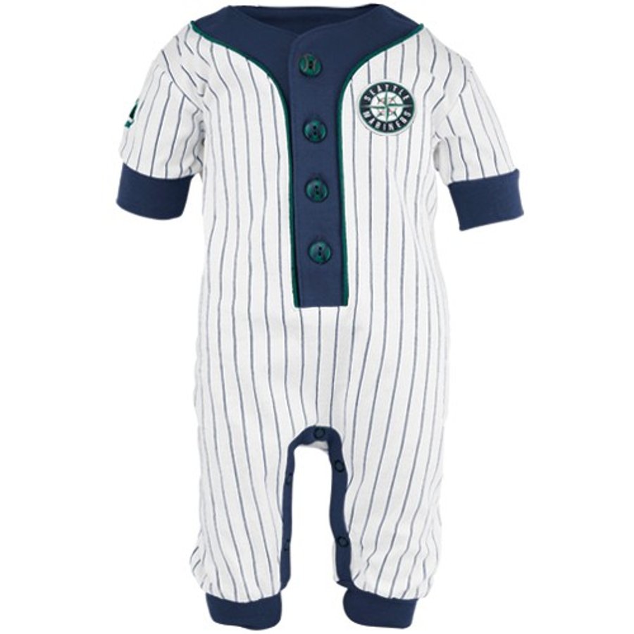 Majestic Seattle Mariners Infant White Pinstripe Coveralls